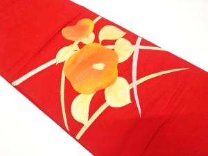 椿に芝草模様織り出し　名古屋帯